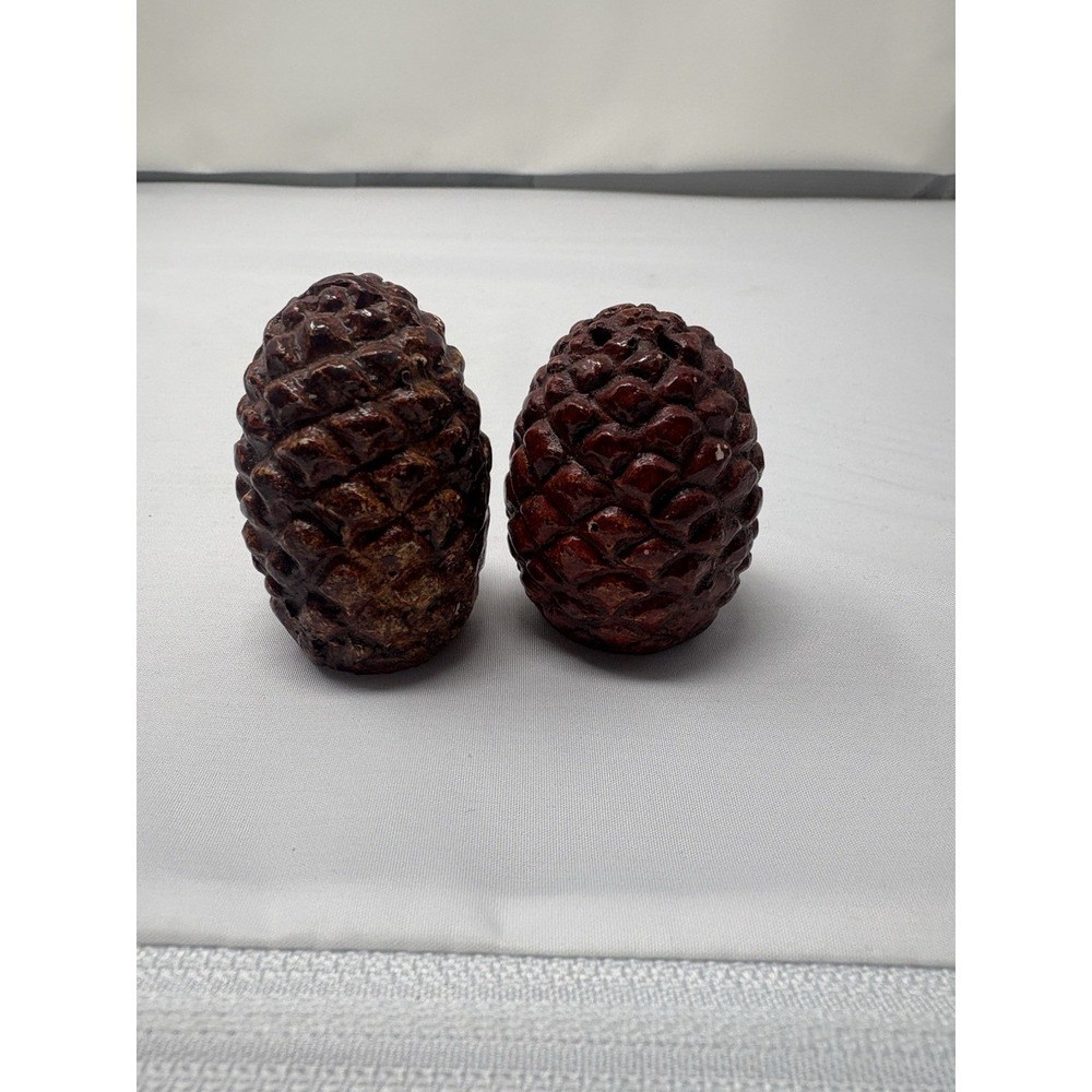 Vintage Chalkware Mini Pine Cone Salt Pepper Shaker Set Brown Retro‎ MCM